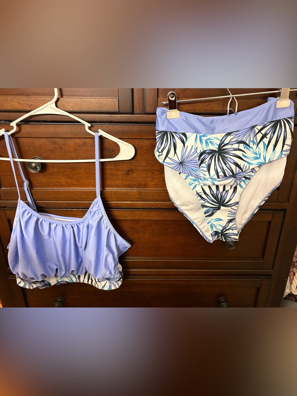 Lilac Floral Print Two-Piece Bikini Top & Bottom